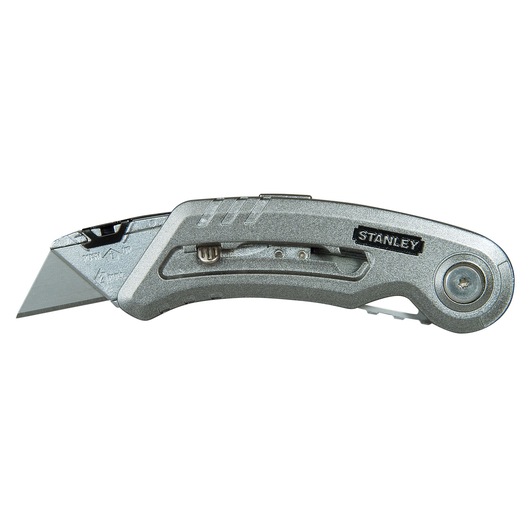 STANLEY 0-10-813 utility knife, silver folding design, side view on white background.