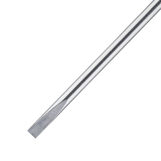 STANLEY 0-64-979 flathead screwdriver shaft, silver metal, product photography, close-up on white background.
