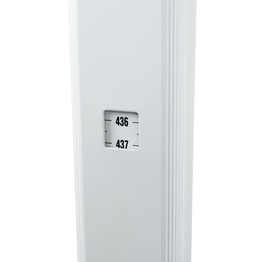 STANLEY 1-77-161 photography of a white measuring rod close-up showing numbers 436 and 437 on a scale, side angle.