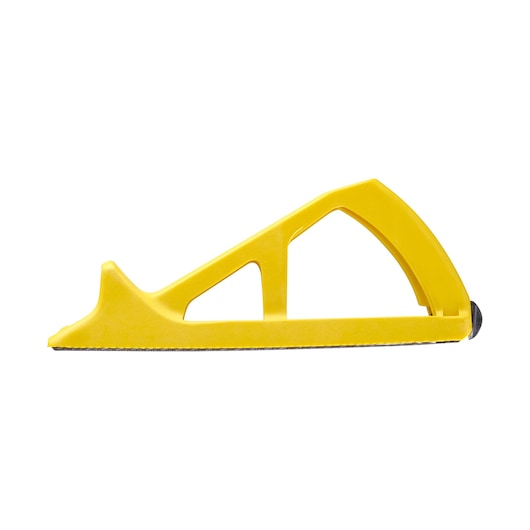 STANLEY 5-21-103 yellow surform planer tool, side view on white background.