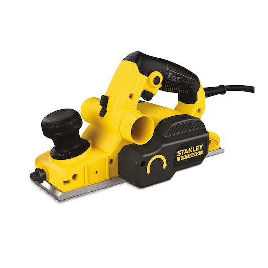 STANLEY FME630K electric planer side angle, yellow and black body, visible control knob.