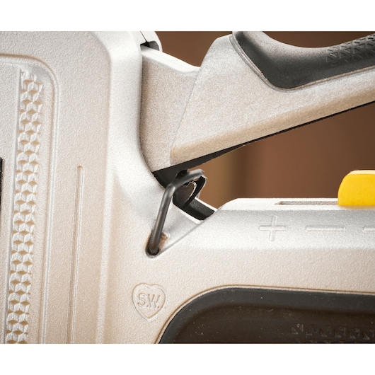 STANLEY FMHT70250-0 photography close-up of stapler trigger and adjustment lever.