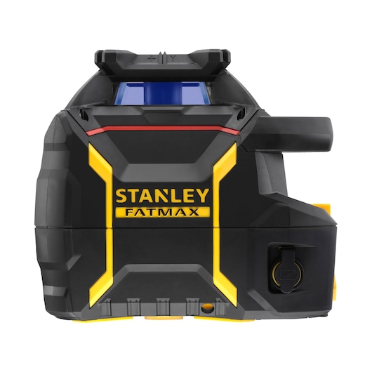 Stanley Fatmax laser level device in black and yellow, designed for precise leveling in photography and construction.