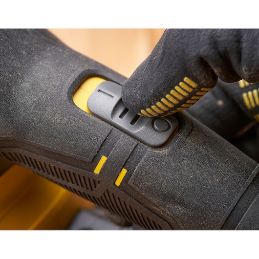 STANLEY SFMEW210S power tool side close-up of speed control switch and textured handle