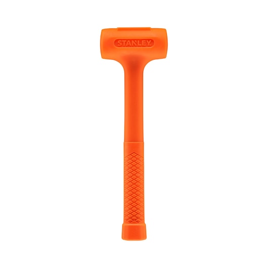 STANLEY STHT57530-0 orange dead blow hammer front view with textured grip handle.