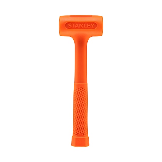 STANLEY STHT57531-0 orange dead blow hammer with textured grip, front view on white background.