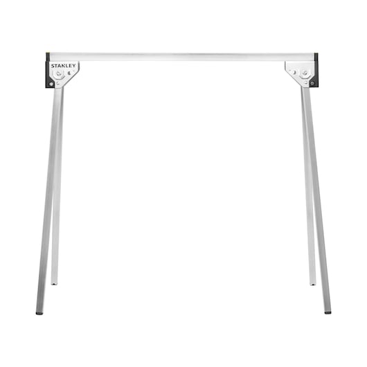STANLEY STST81337-1 metal sawhorse, silver, front angle photography on white background.