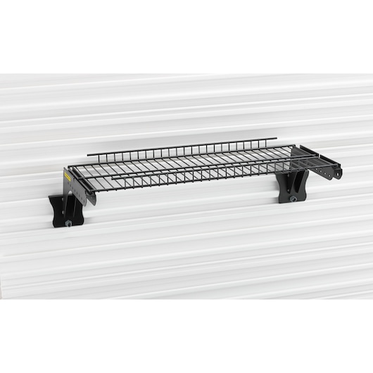 STANLEY STST82612-1 black wall-mounted wire shelf, side angle on white background.