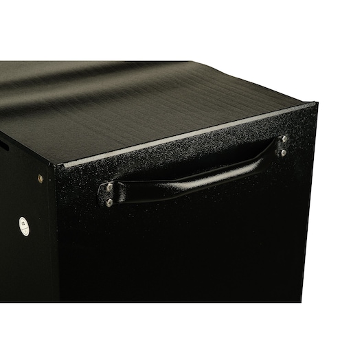 STANLEY STST98182-1 tool storage cabinet corner with black textured handle, close-up angle.
